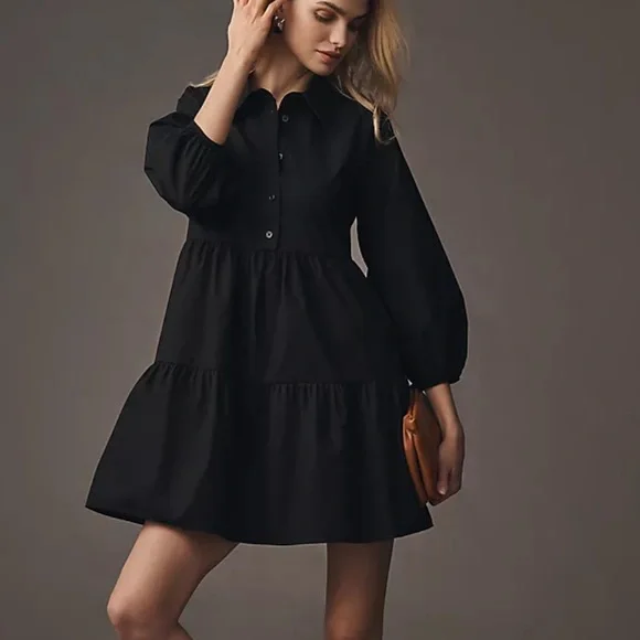 anthropologie black dresses The Signature Stretch Scallop Dress in Black 0 main image 1